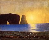 William Bradford Canvas Paintings - The Sun Sets, Perce Rock, Gaspe, Quebec